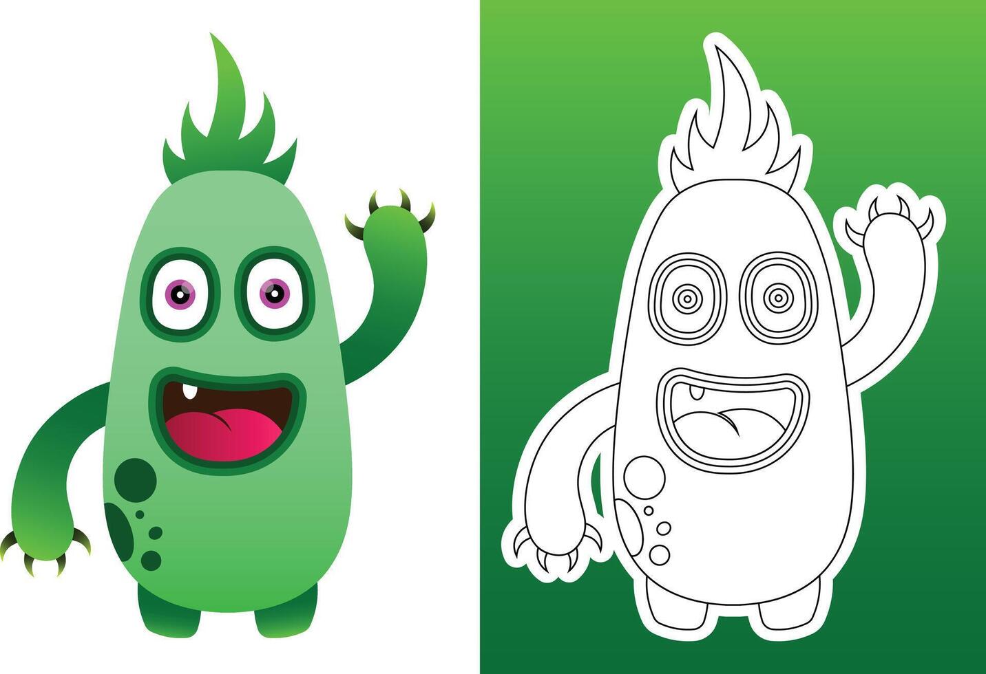 cute green monster design. Design for digital print and coloring book vector