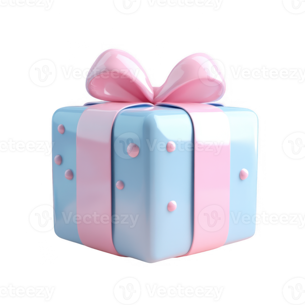 3d icon of a pastel blue gift box wrapped with a pink ribbon and bow, isolated on a transparent background png