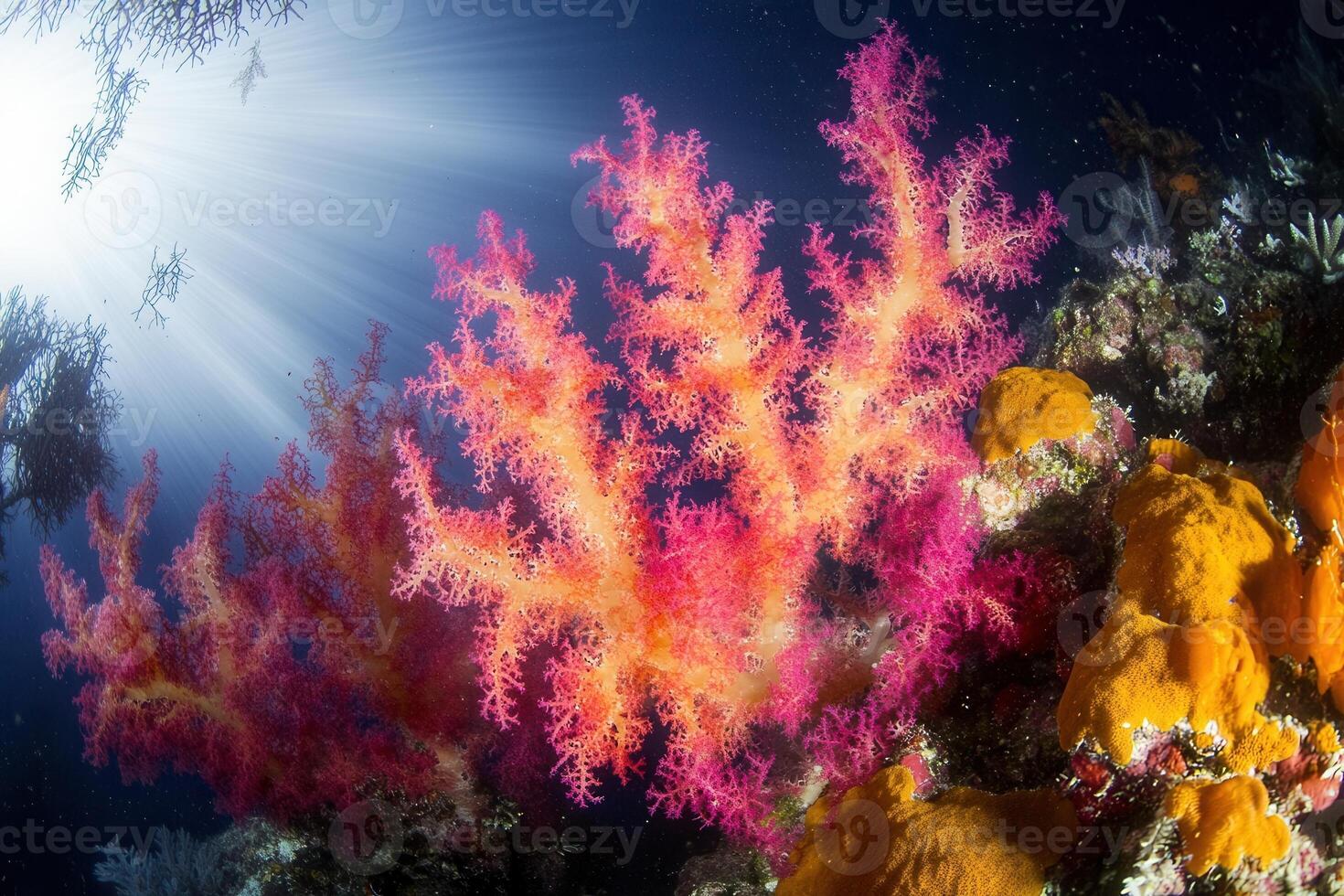 Vibrant coral reef showcasing marine biodiversity. photo