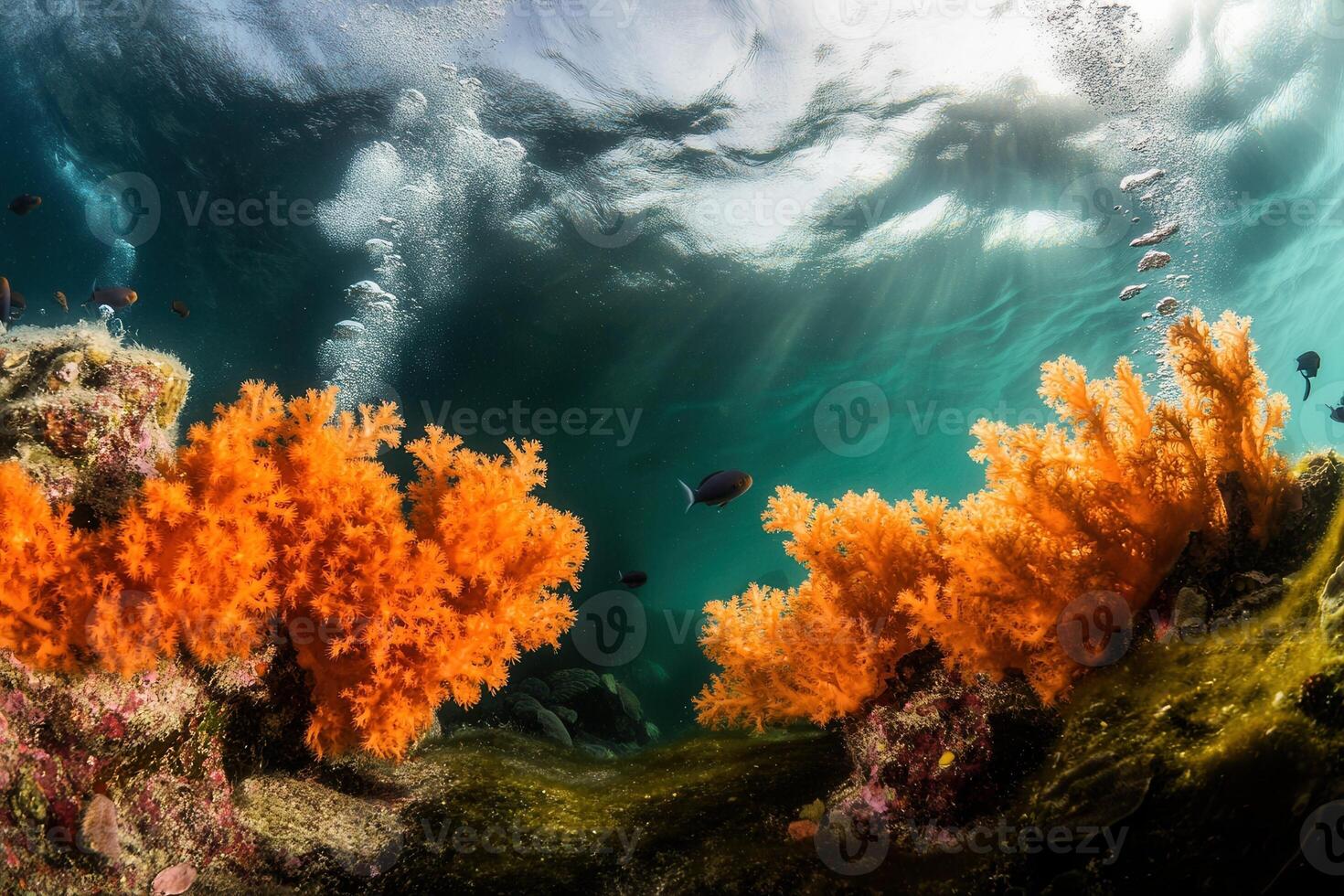 Vibrant coral reef teeming with marine life. photo