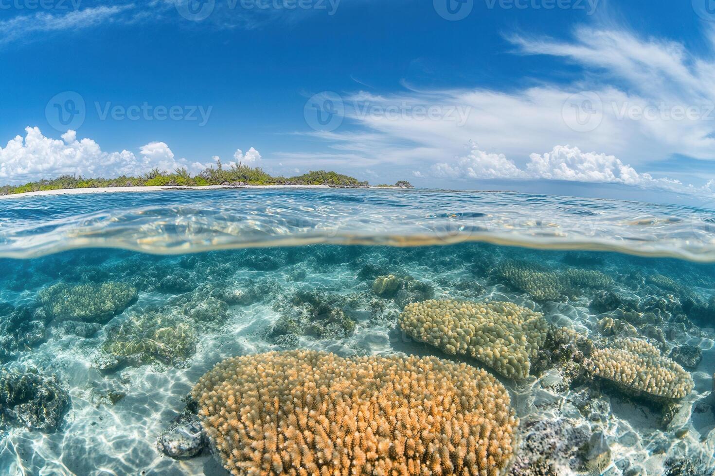 Vibrant underwater scene with coral and clear water. photo