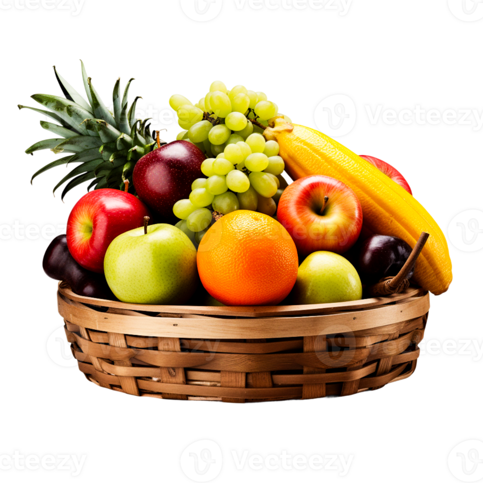 Tropical Fruit Basket with Pineapple and Mango Design, Isolated png