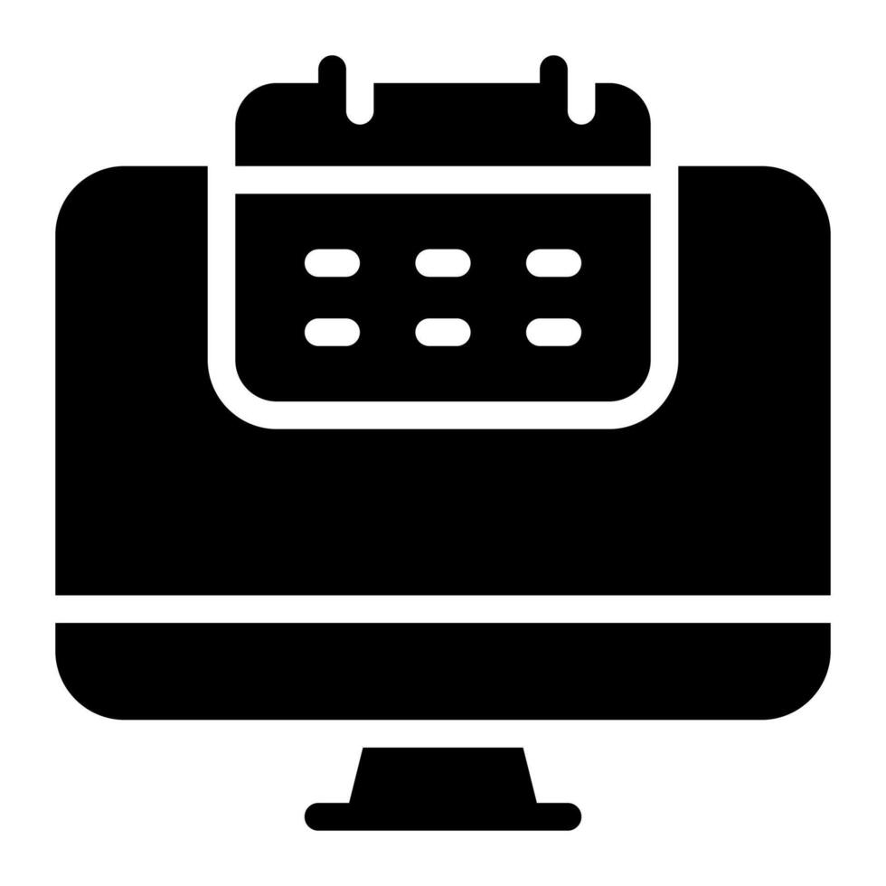 computer with schedule glyph icon vector