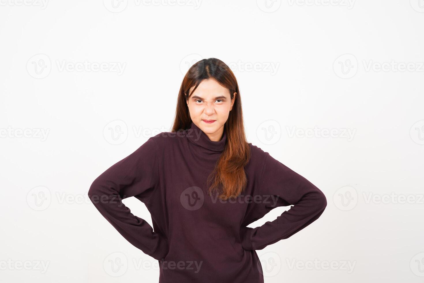 Angry frustrated, Negative Vibes Of Beautiful Asian Woman Isolated On White Background photo