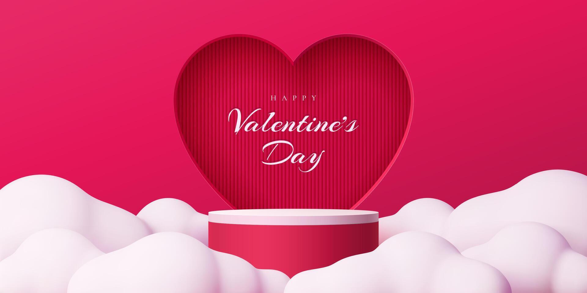 Valentines day podium stage with clouds and heart vector