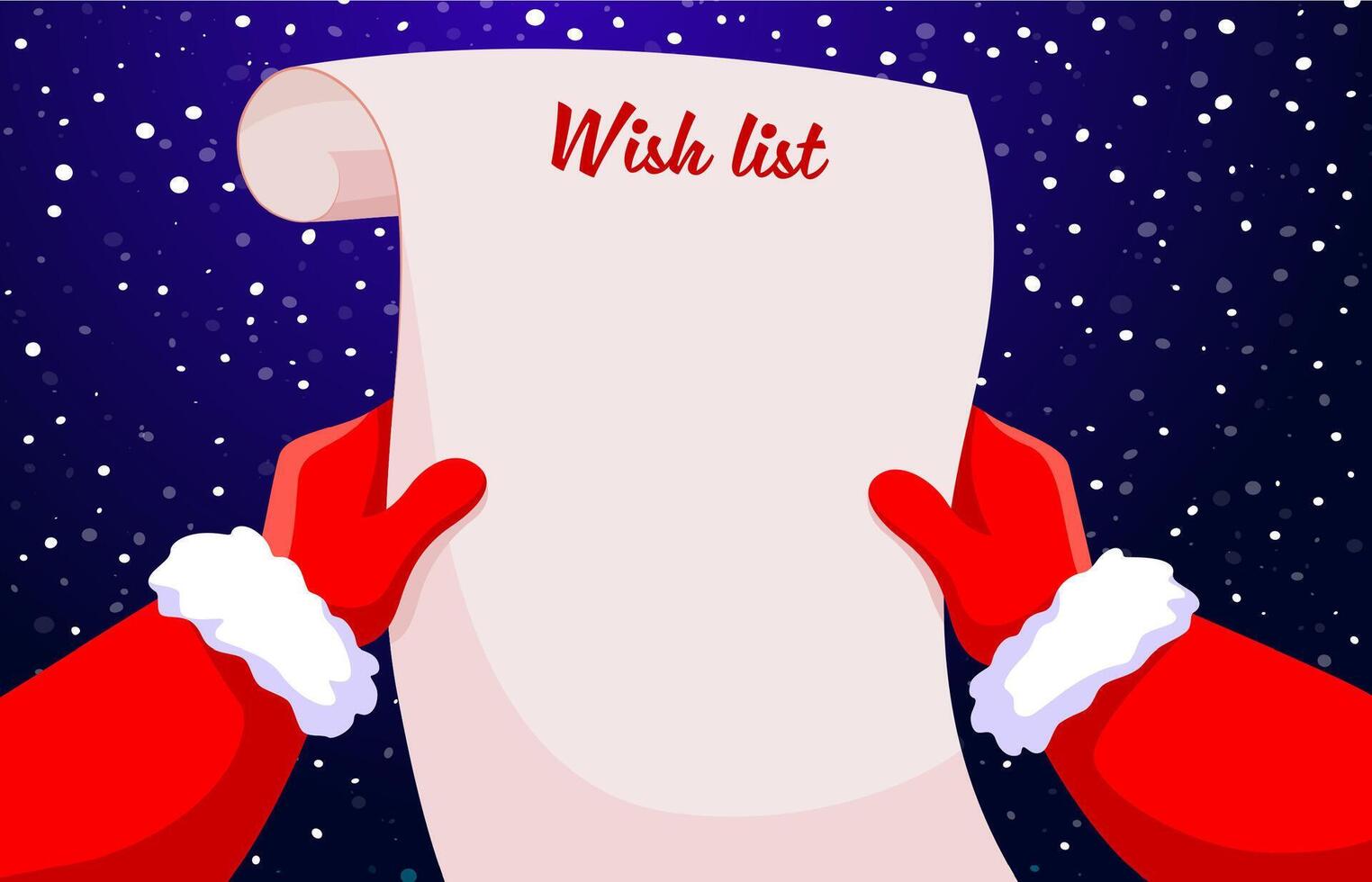 Christmas wish list in Santa hands, Xmas wishlist vector