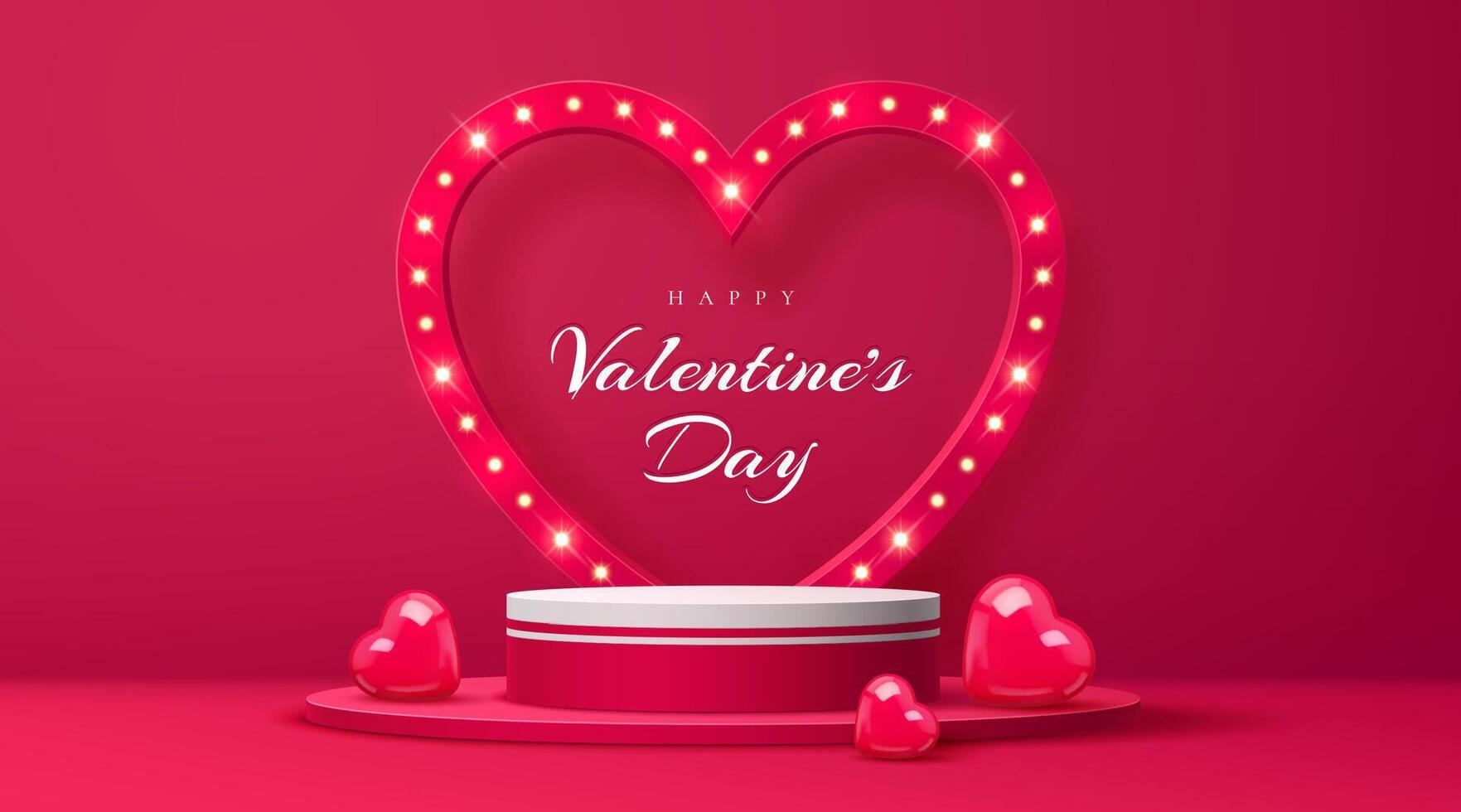 Valentines day podium stage with light frame vector