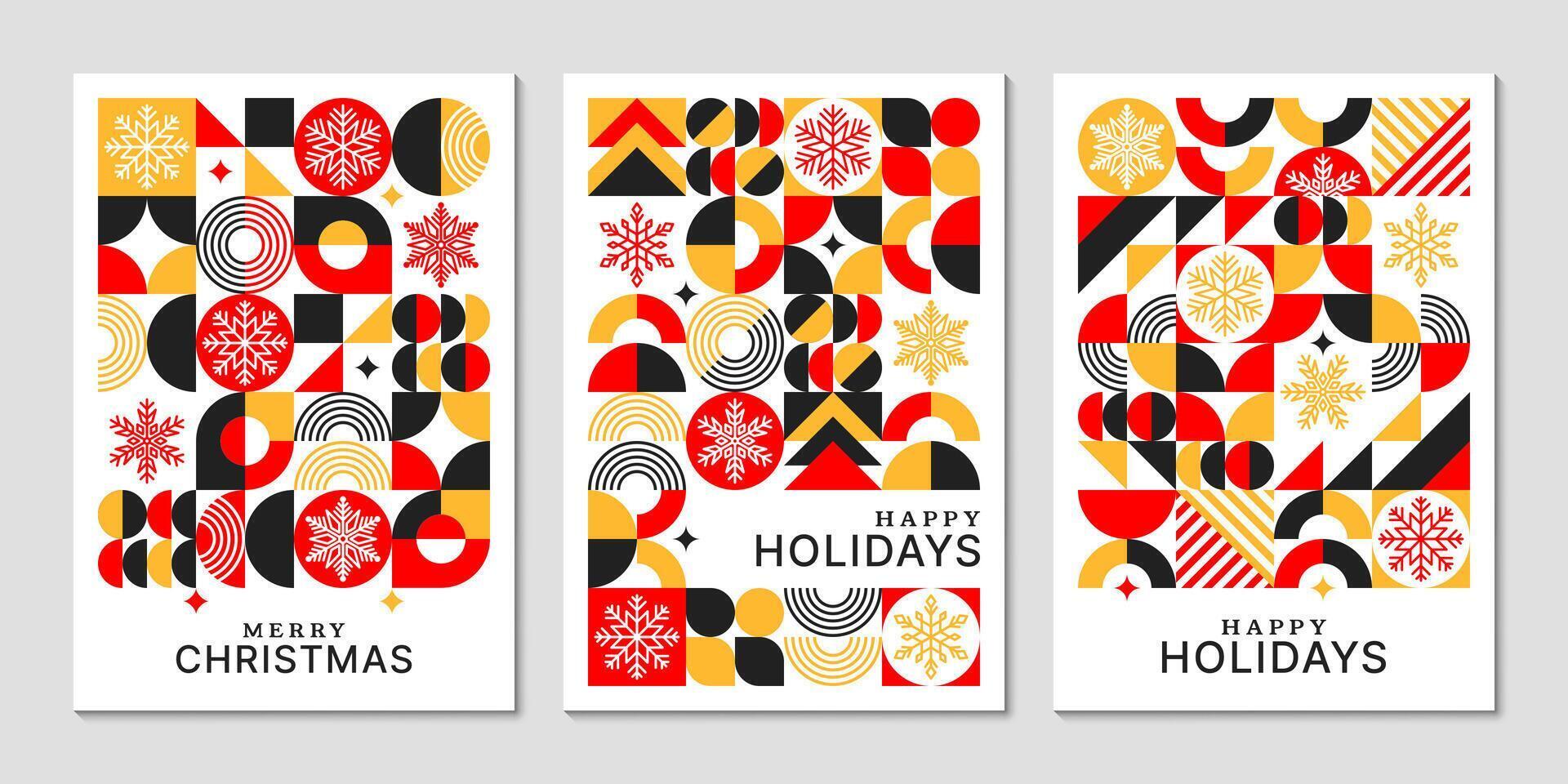 Christmas posters with bauhaus geometric patterns vector