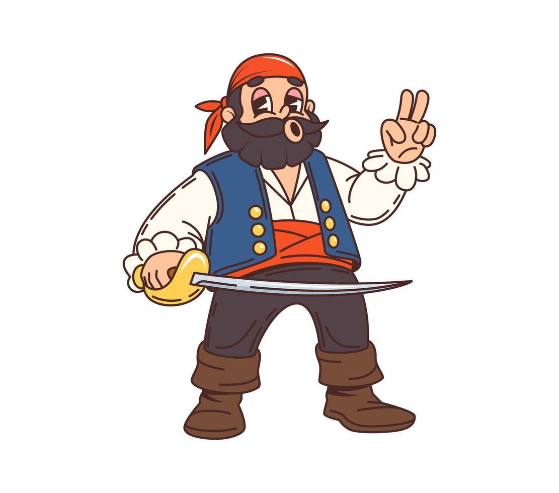 Cartoon pirate, filibuster captain cute character vector
