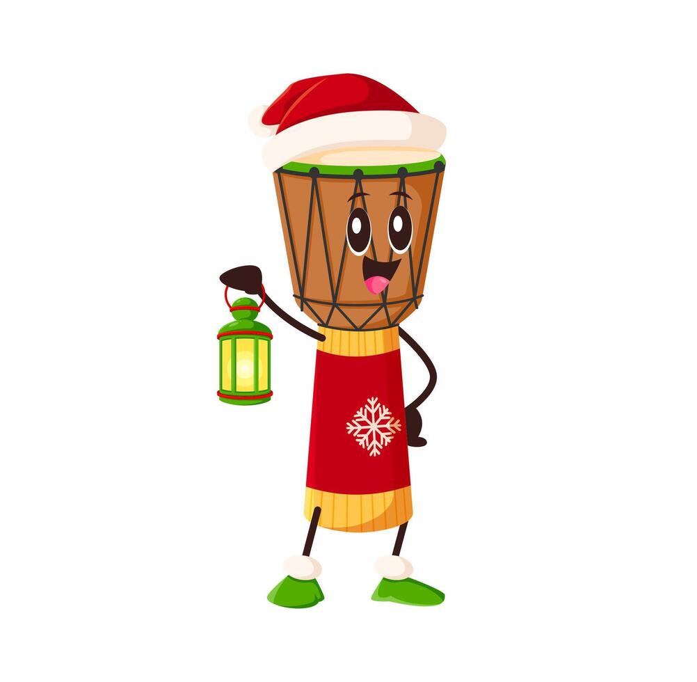 Cartoon jumbo drum character holds glowing lantern vector