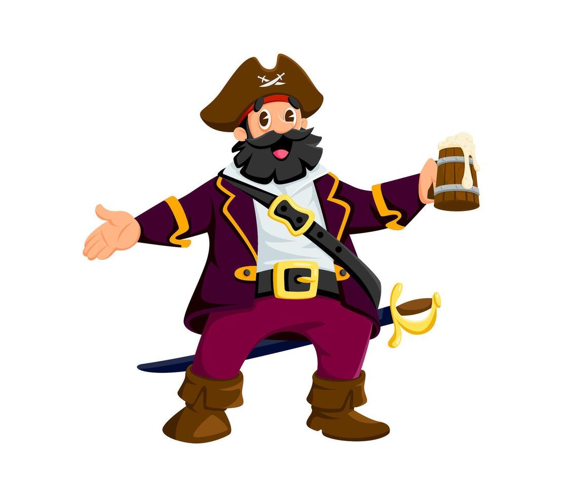 Cartoon pirate, privateer sailor happy character vector
