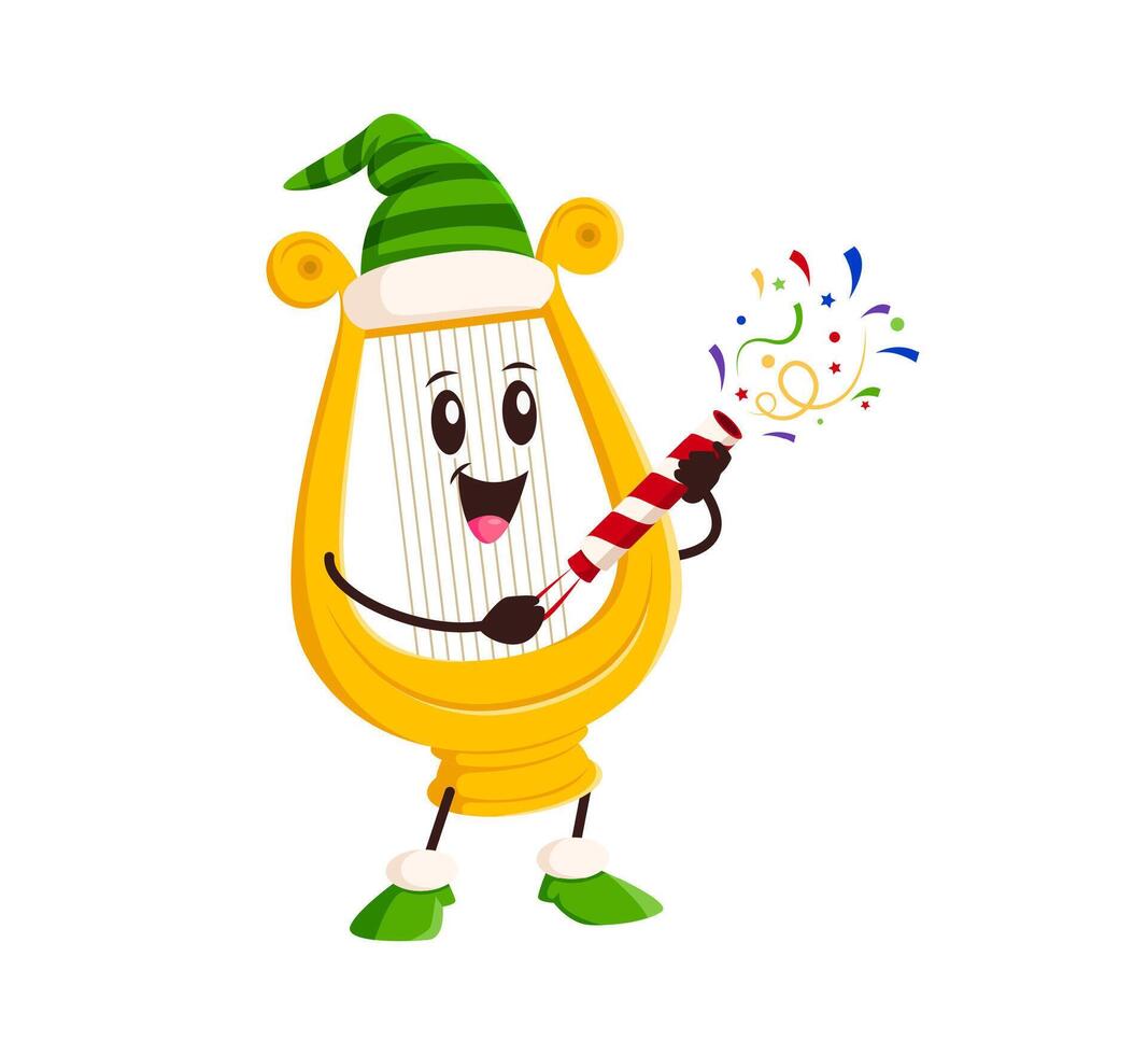 Cartoon cheerful lyre musical instrument character vector