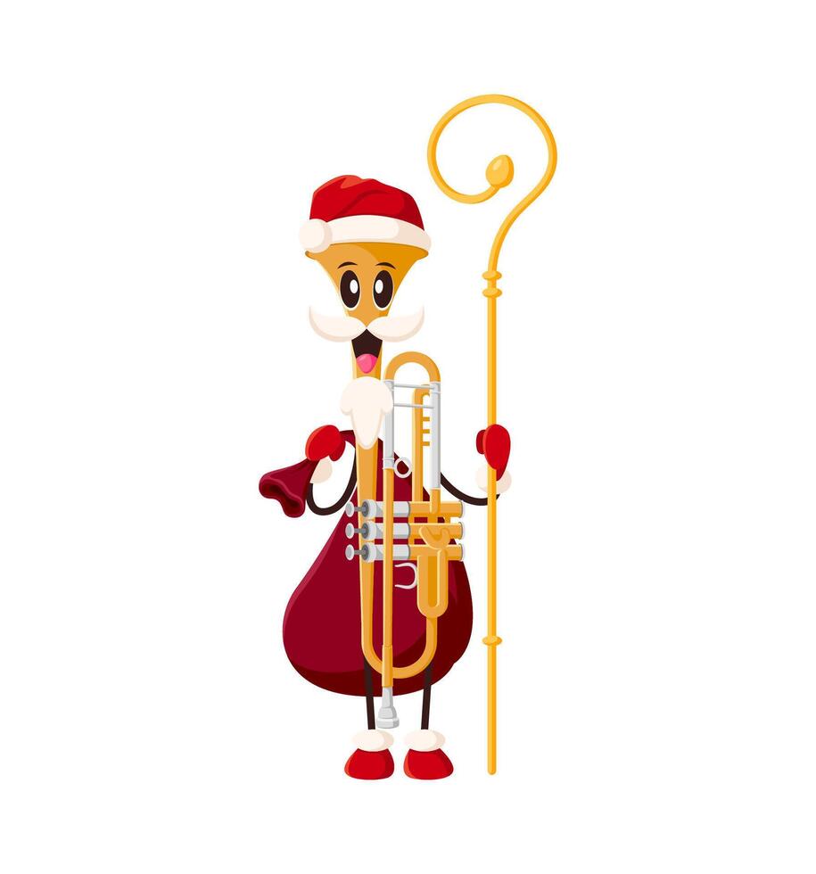 Festive cartoon trumpet music instrument character vector