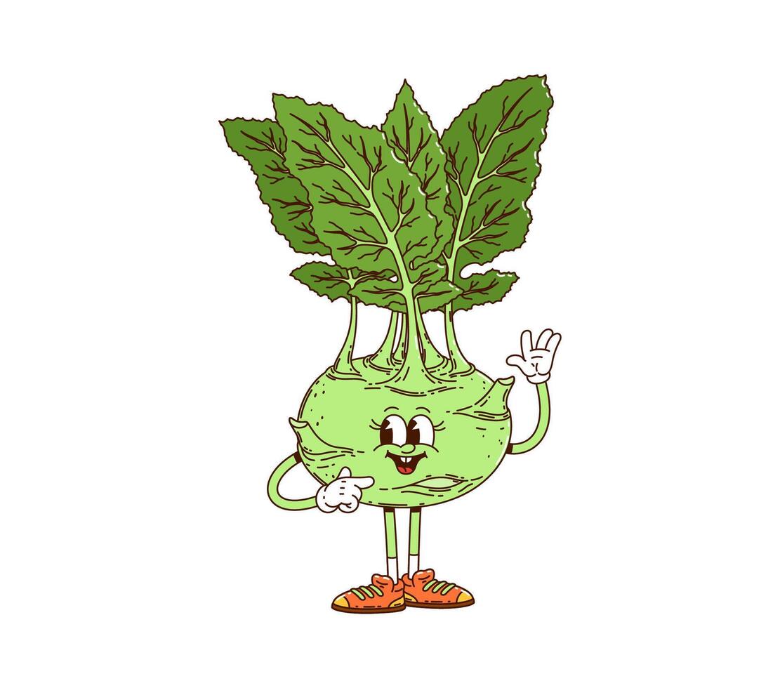 Cartoon kohlrabi cabbage vegetable character vector