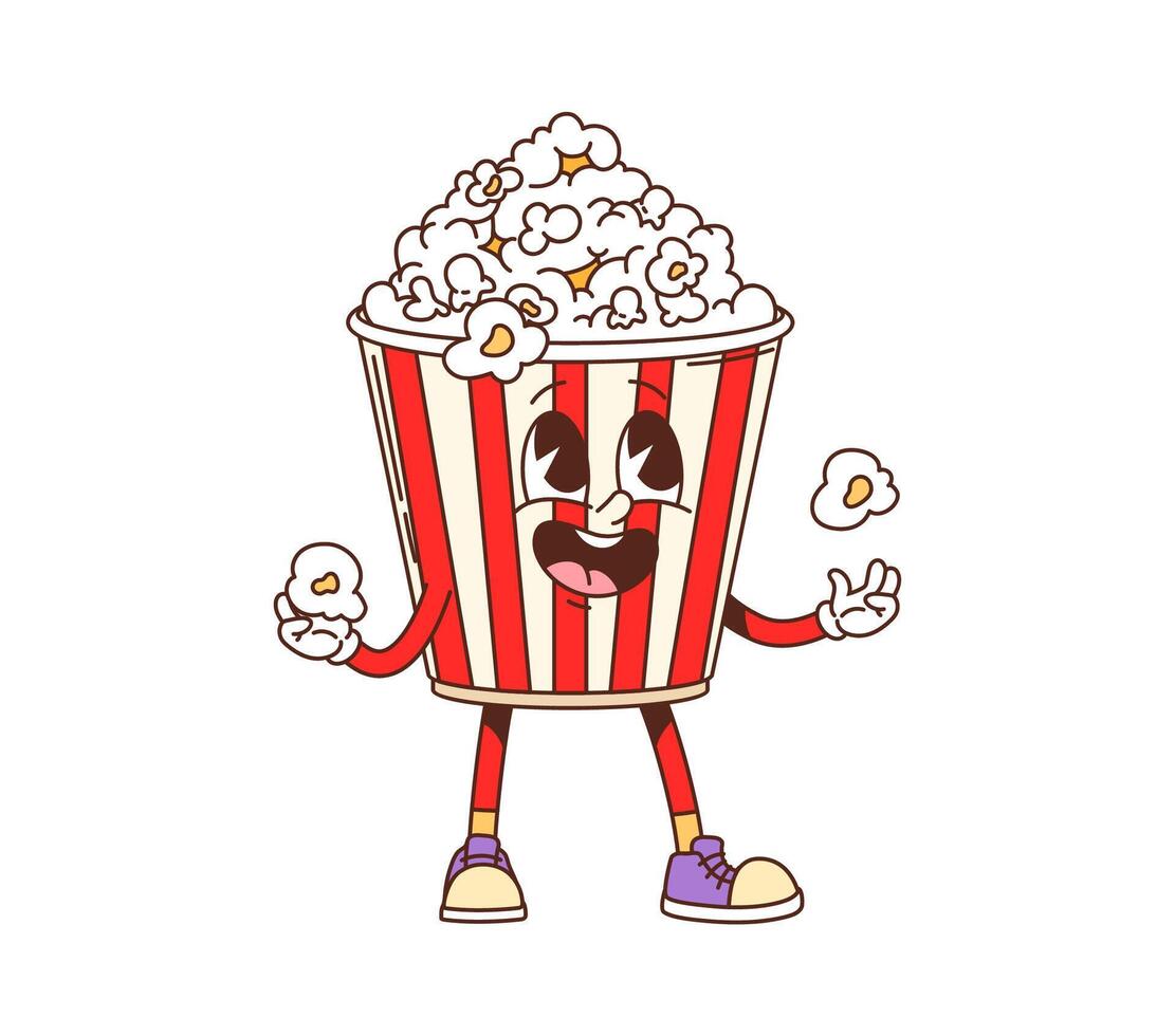 Cartoon groovy fast food popcorn character vector