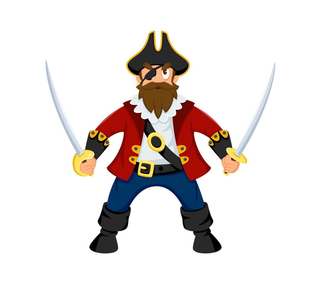 Cartoon pirate, corsair bandit comical character vector