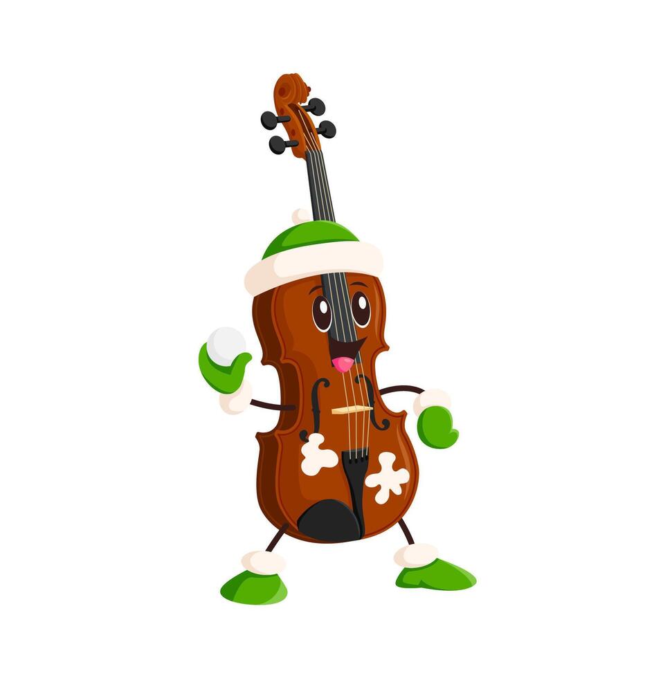 Cheerful cartoon cello character playing snowballs vector