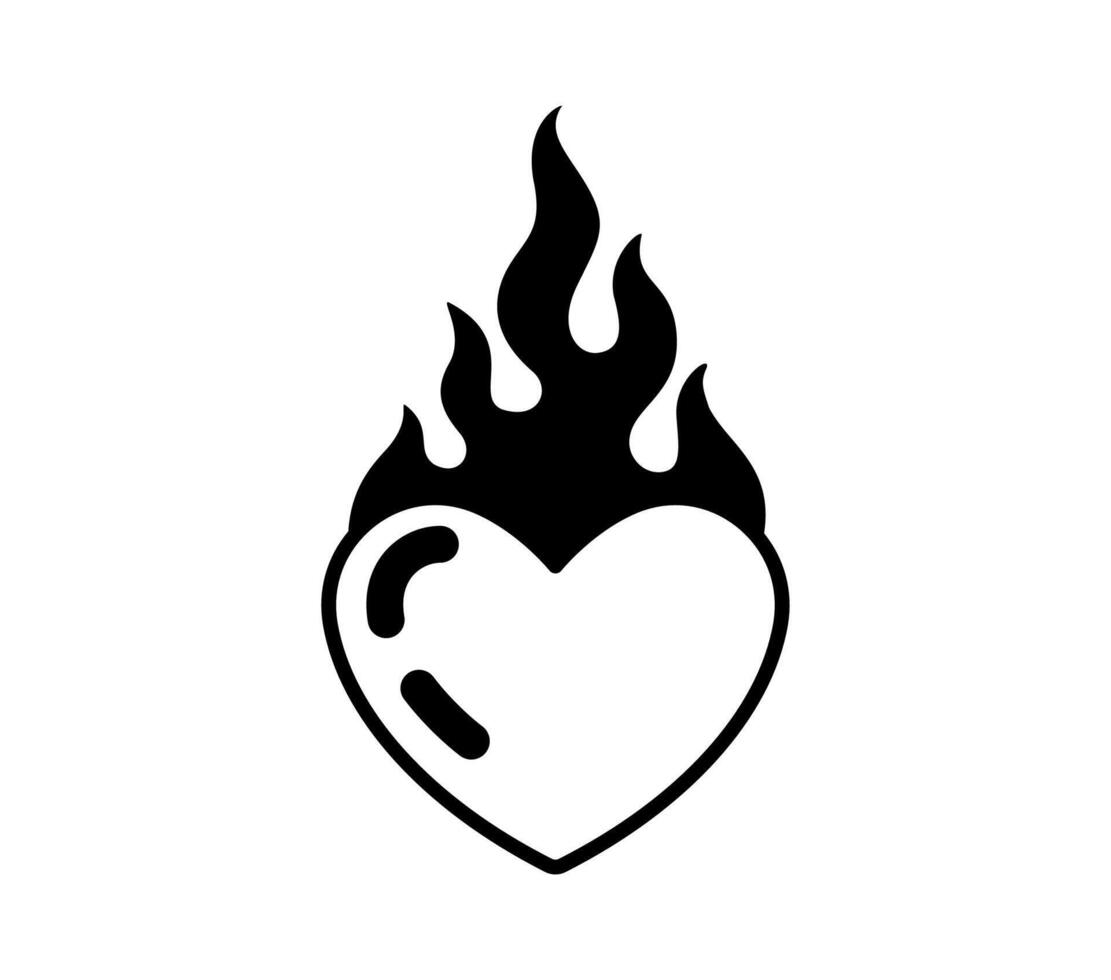 Y2k tattoo of flaming heart, passion, love symbol vector