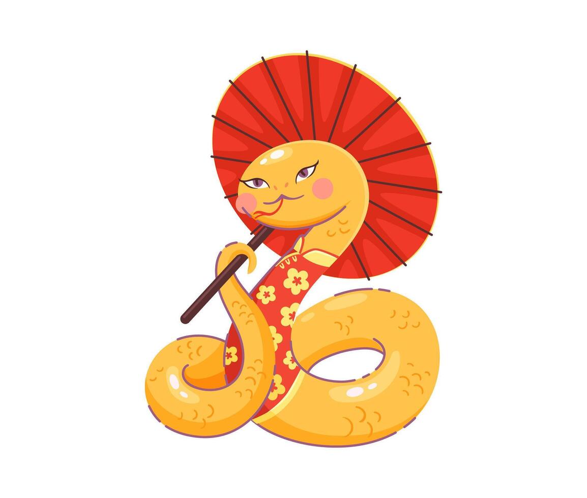 Cartoon snake character holding a red umbrella vector