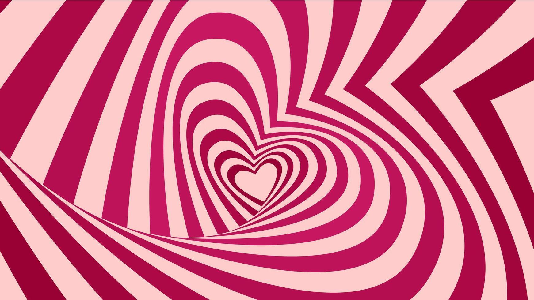 Psychedelic heart tunnel, hypnotic stripes swirl vector
