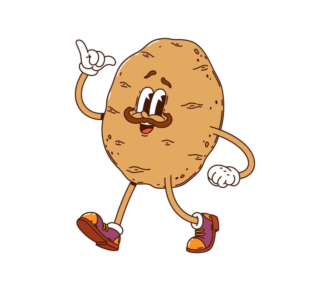 Cartoon groovy potato vegetable retro character vector