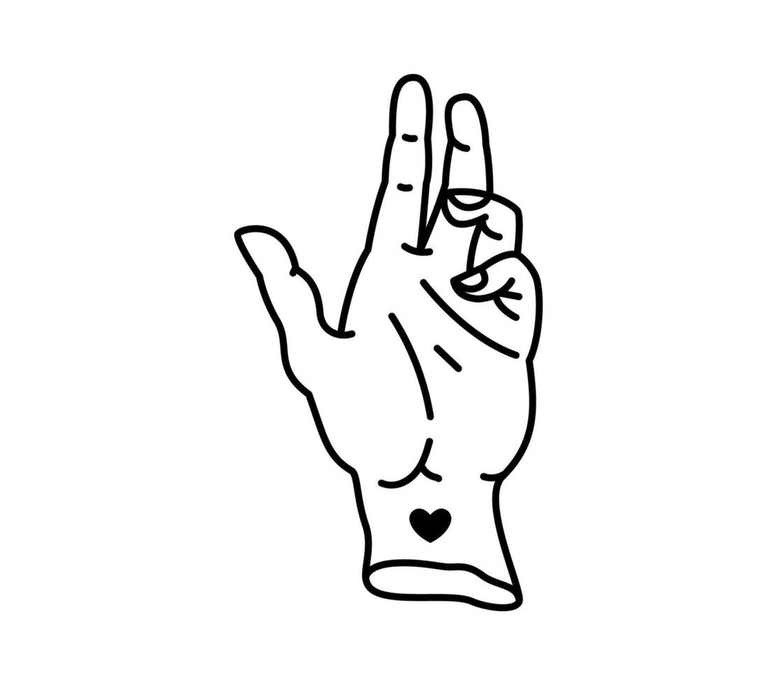 Y2k line art hand making gesture with small heart vector