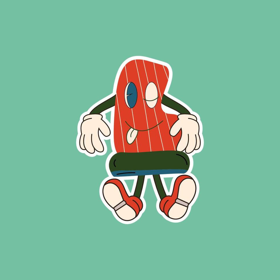 A lazy red sock character with arms and legs, wearing red shoes and sticking out its tongue. Perfect for fun, playful designs related to clothing, fashion, and winter. vector