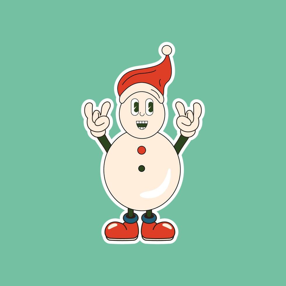 SnowmanA cool snowman character wearing a Santa hat and making the rock-and-roll hand gesture. Perfect for fun, playful Christmas designs. vector
