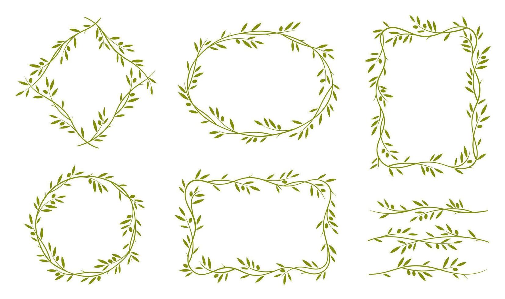 Olive leaves frames, dividers and borders set vector