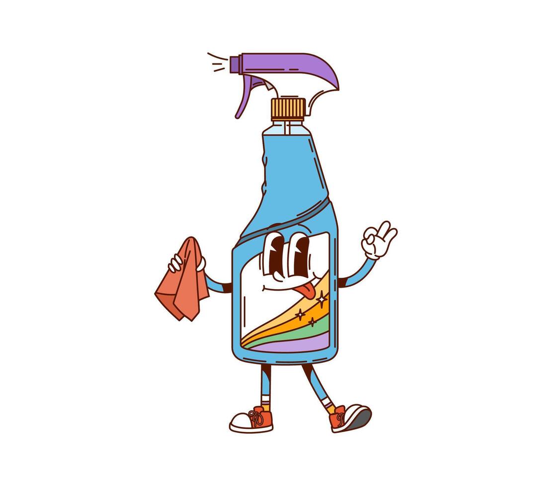 Groovy spray bottle, cleaning household character vector