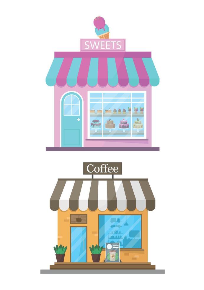 Sweets and cafe building icon isolated on white background. Food and drink concept. vector