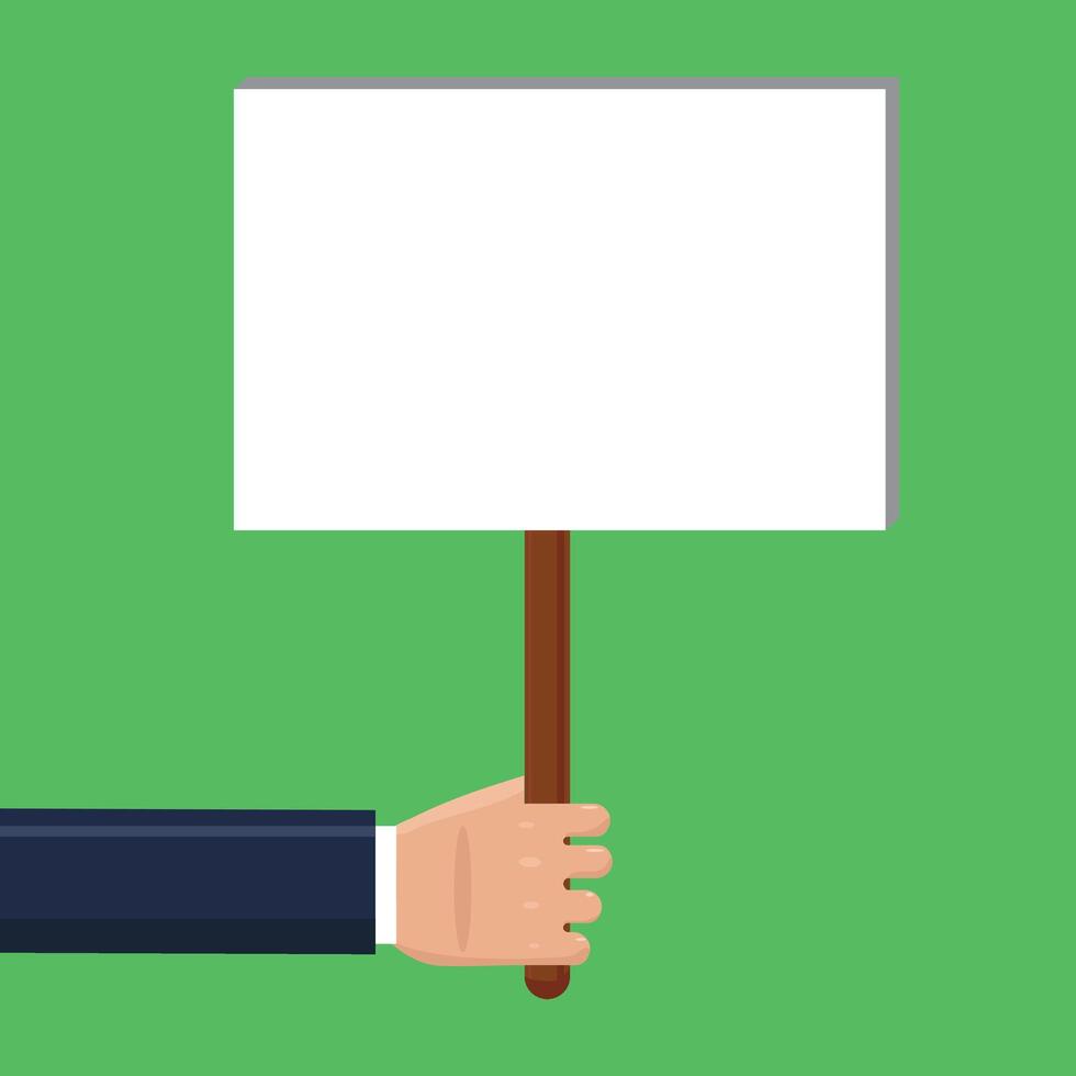 Hand Holding Blank white Sign, illustration. vector