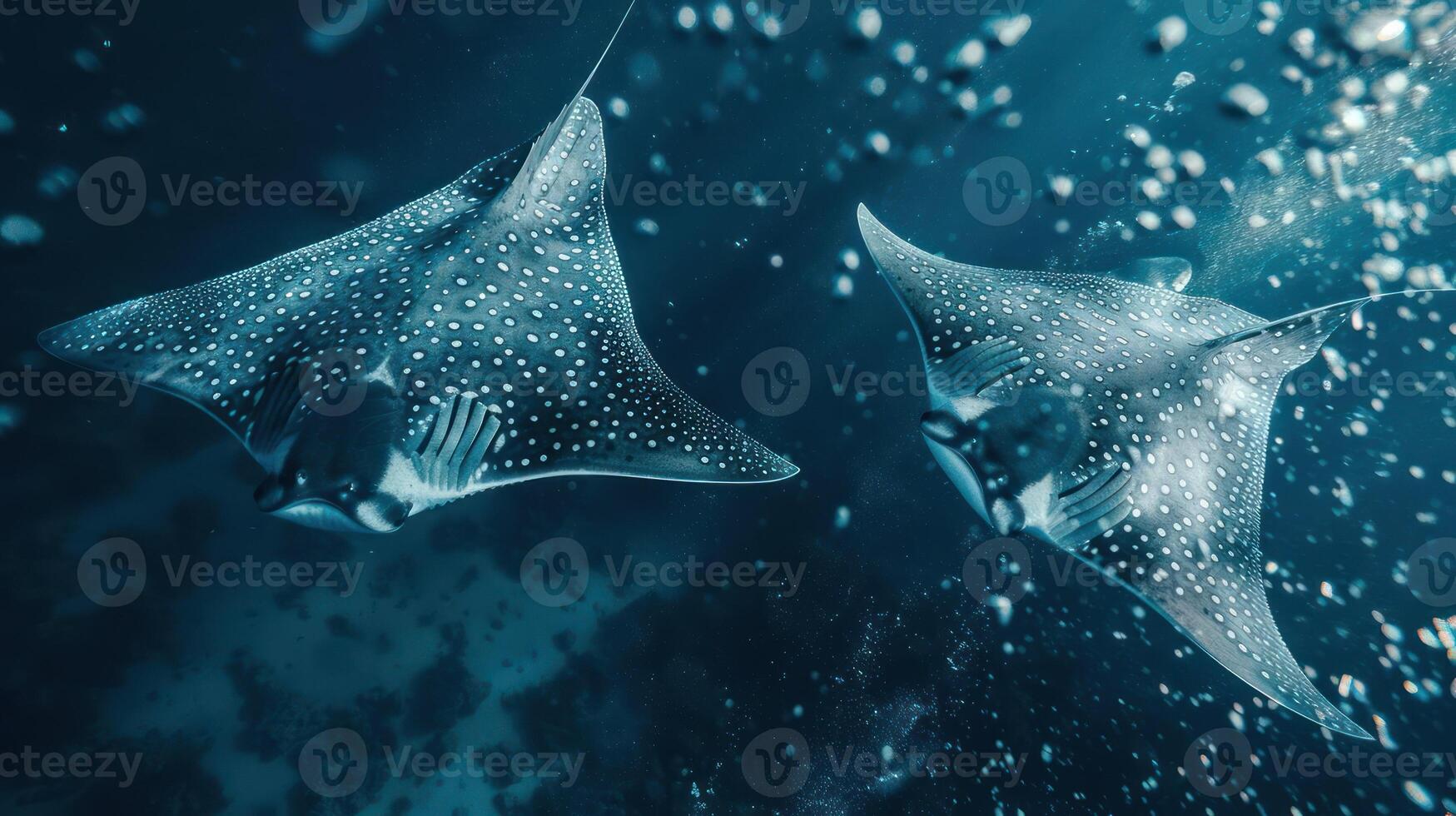 A close-up of stingrays swimming near each other in an underwater environment. photo