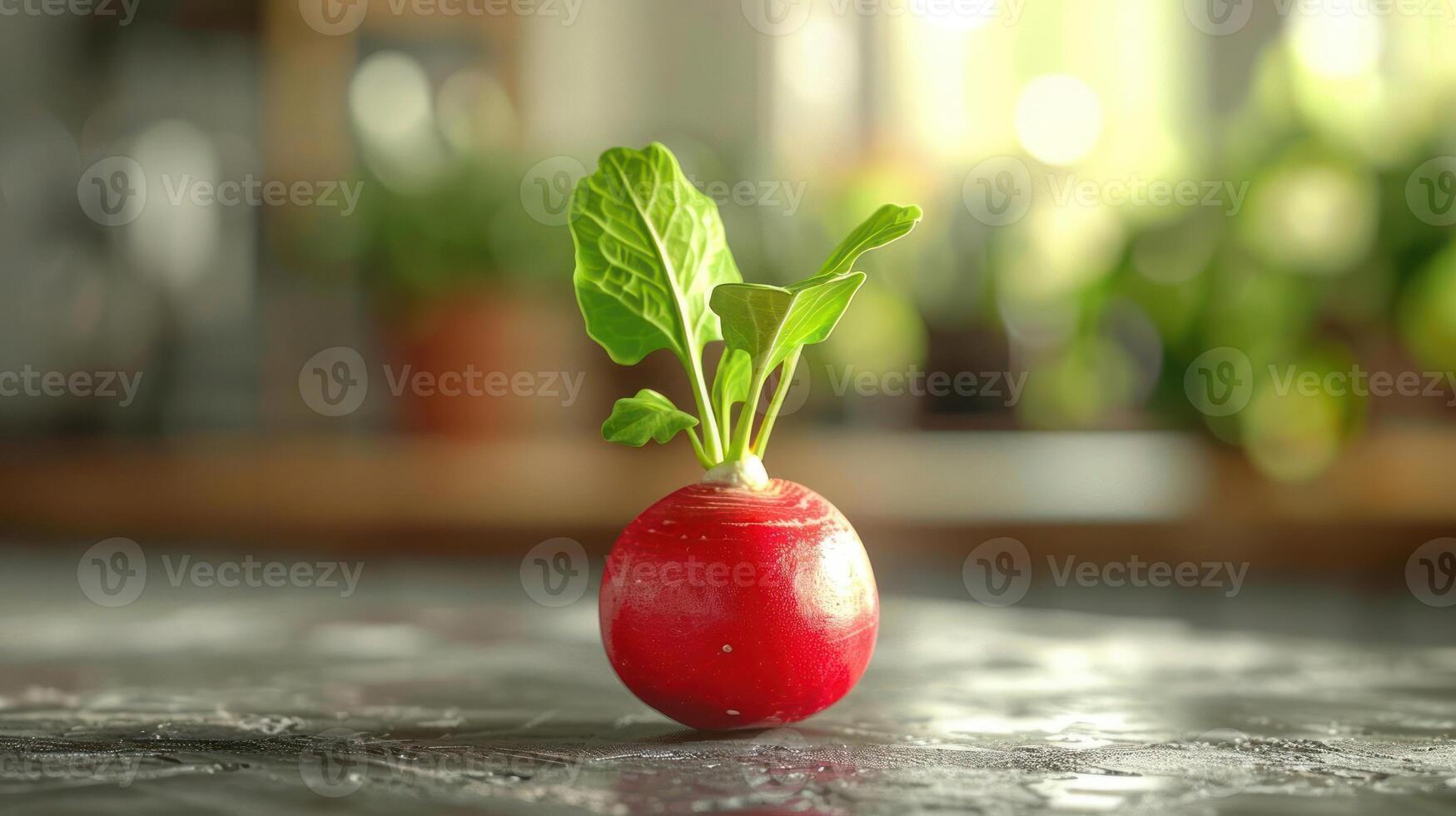 a small radish with a leafy sprout in it photo
