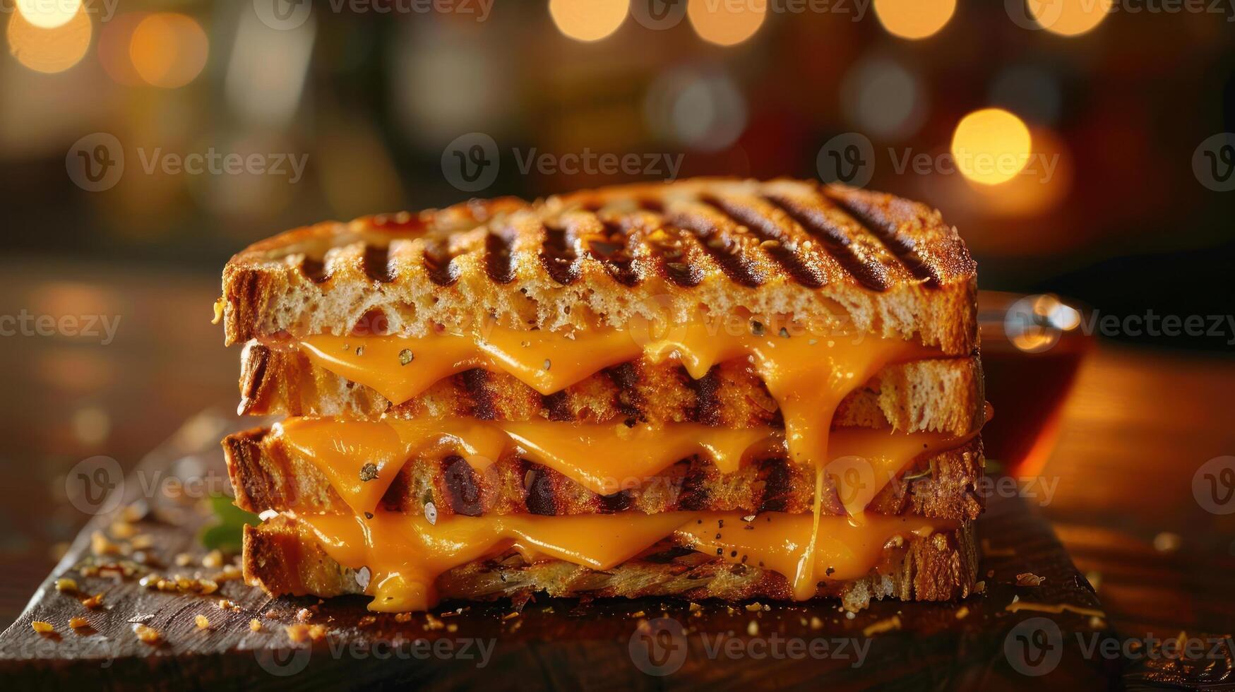 A grilled cheese sandwich with melted cheese on top photo