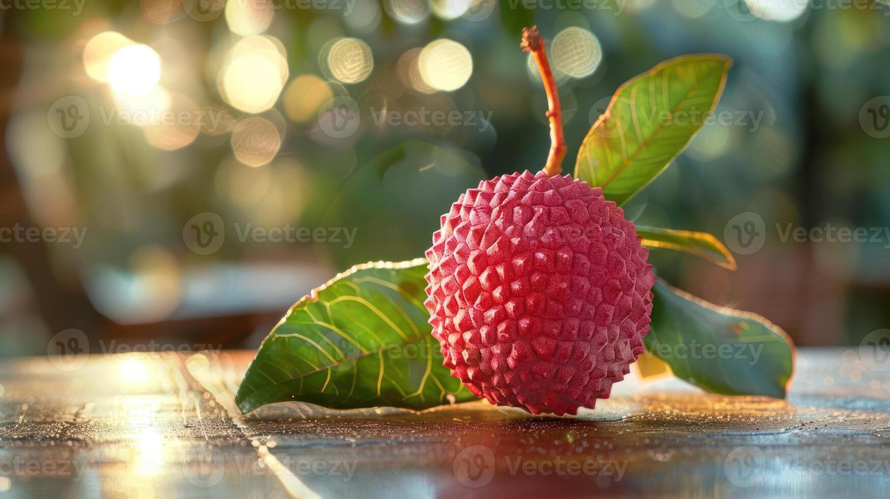 A litchi fruit is sitting on a table photo