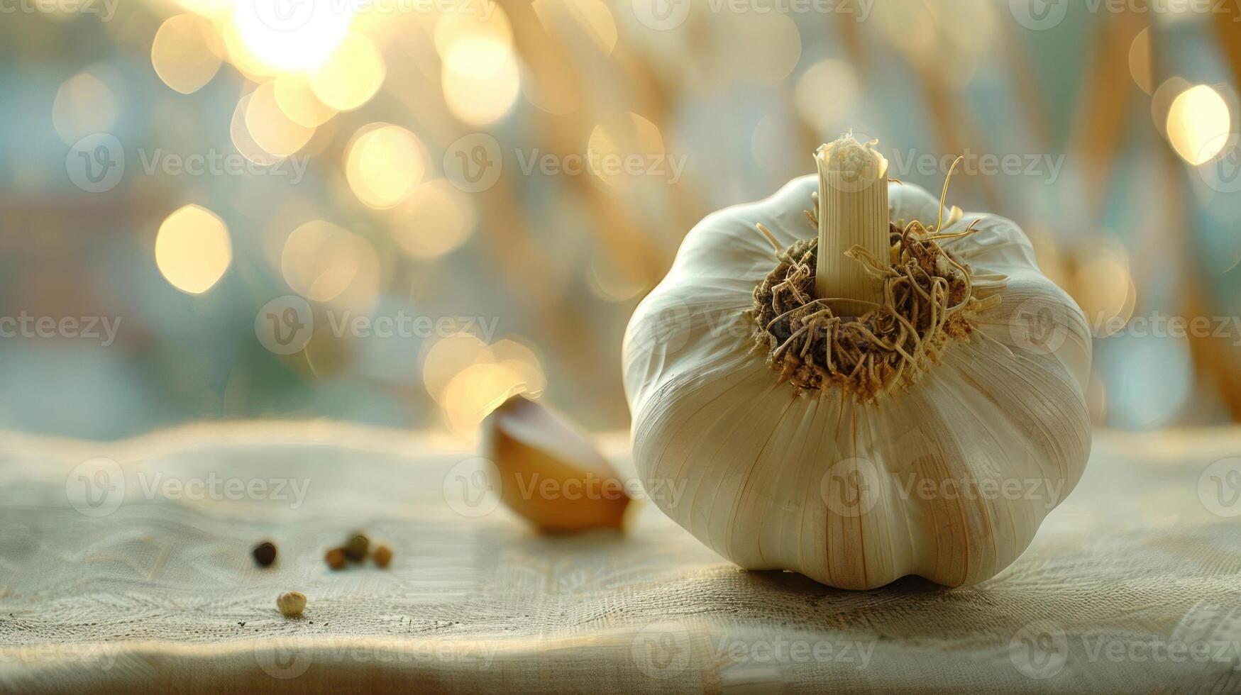 a garlic on the table with a bunch of garlic photo
