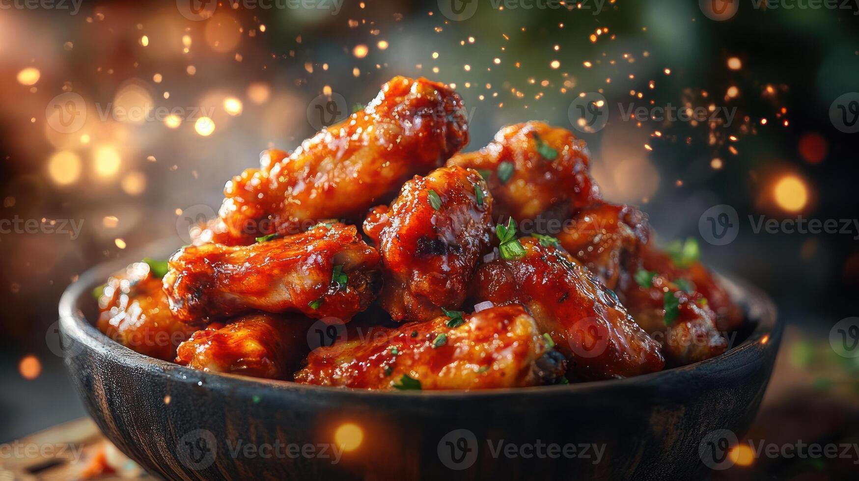 Chicken wings with a flavorful red sauce, ready to be savored. photo