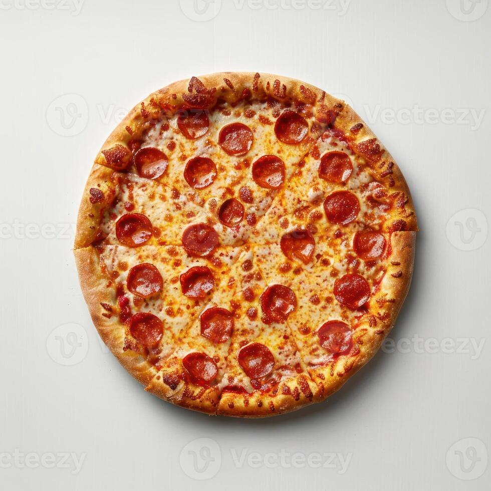 A tantalizing pepperoni pizza, freshly baked and ready to be savored. photo