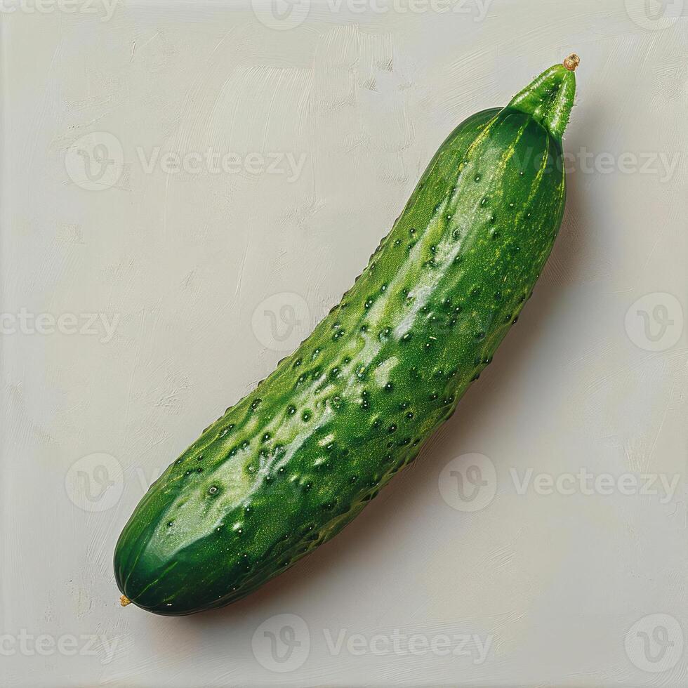 a green cucumber sitting on top of a white surface photo