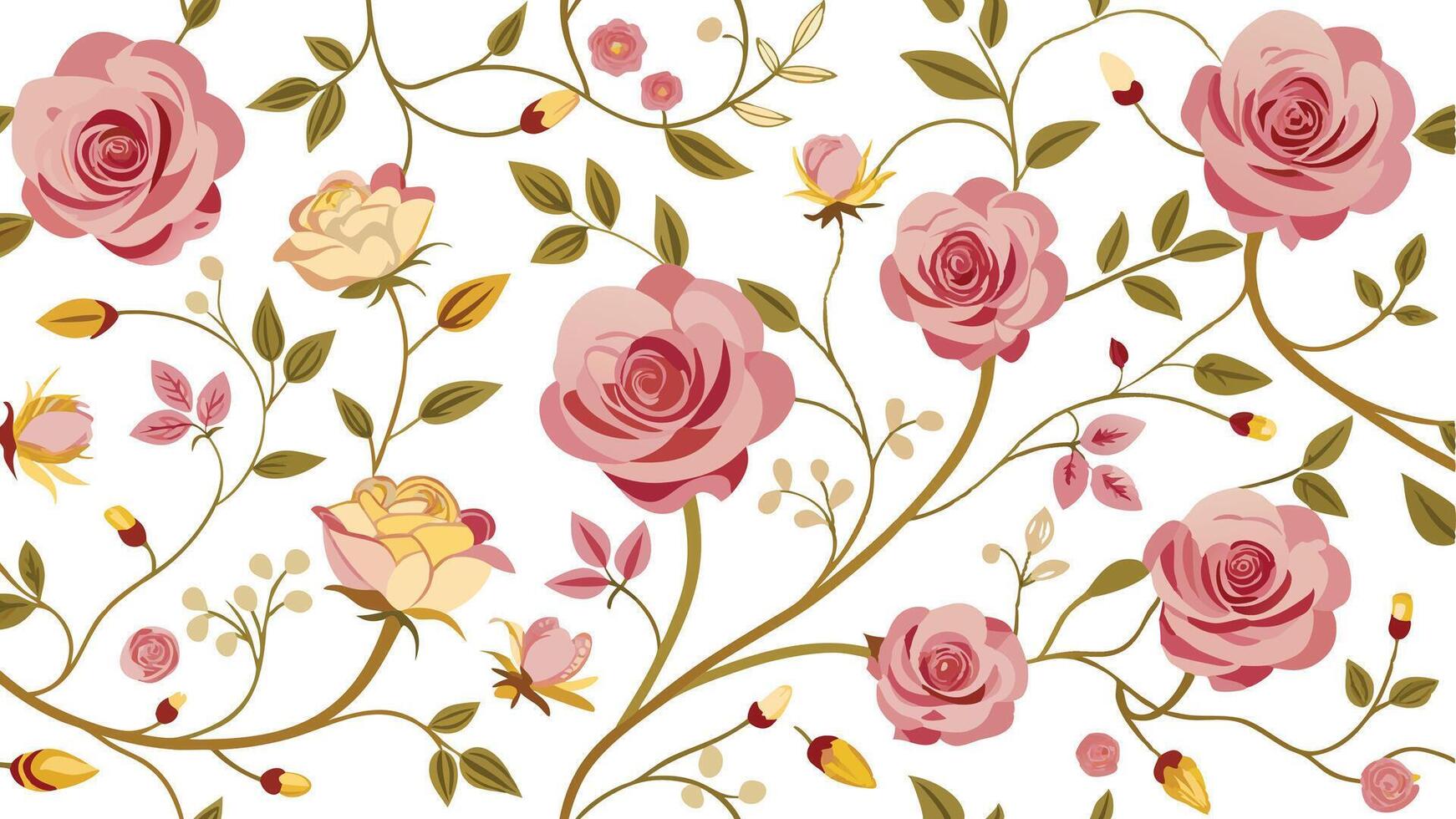 a floral pattern with pink roses and leaves vector