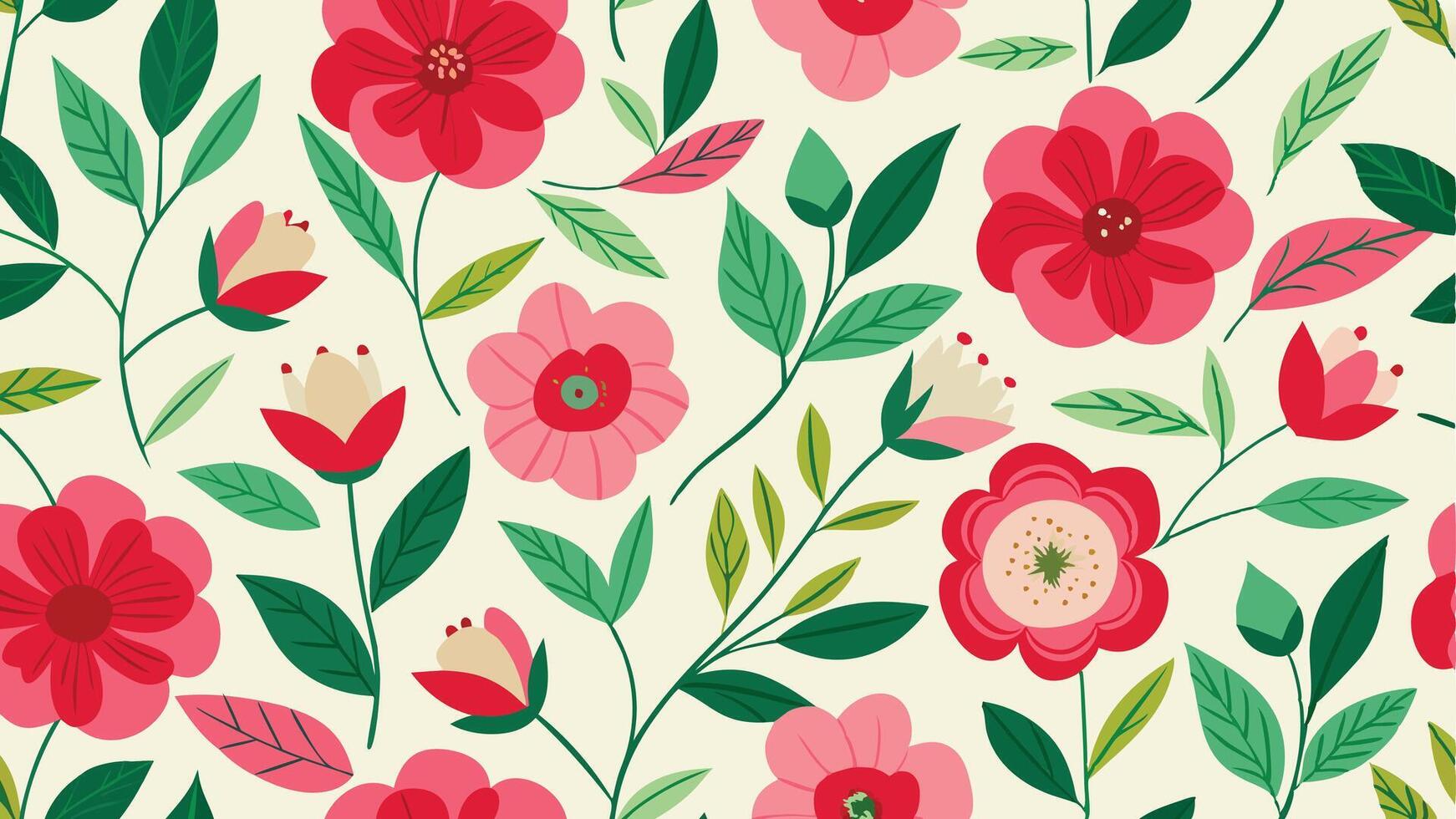 a floral pattern with red and pink flowers vector