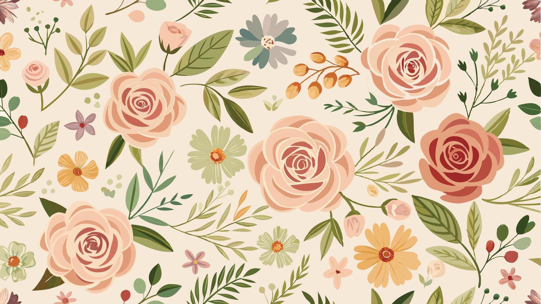 a floral pattern with roses and leaves vector