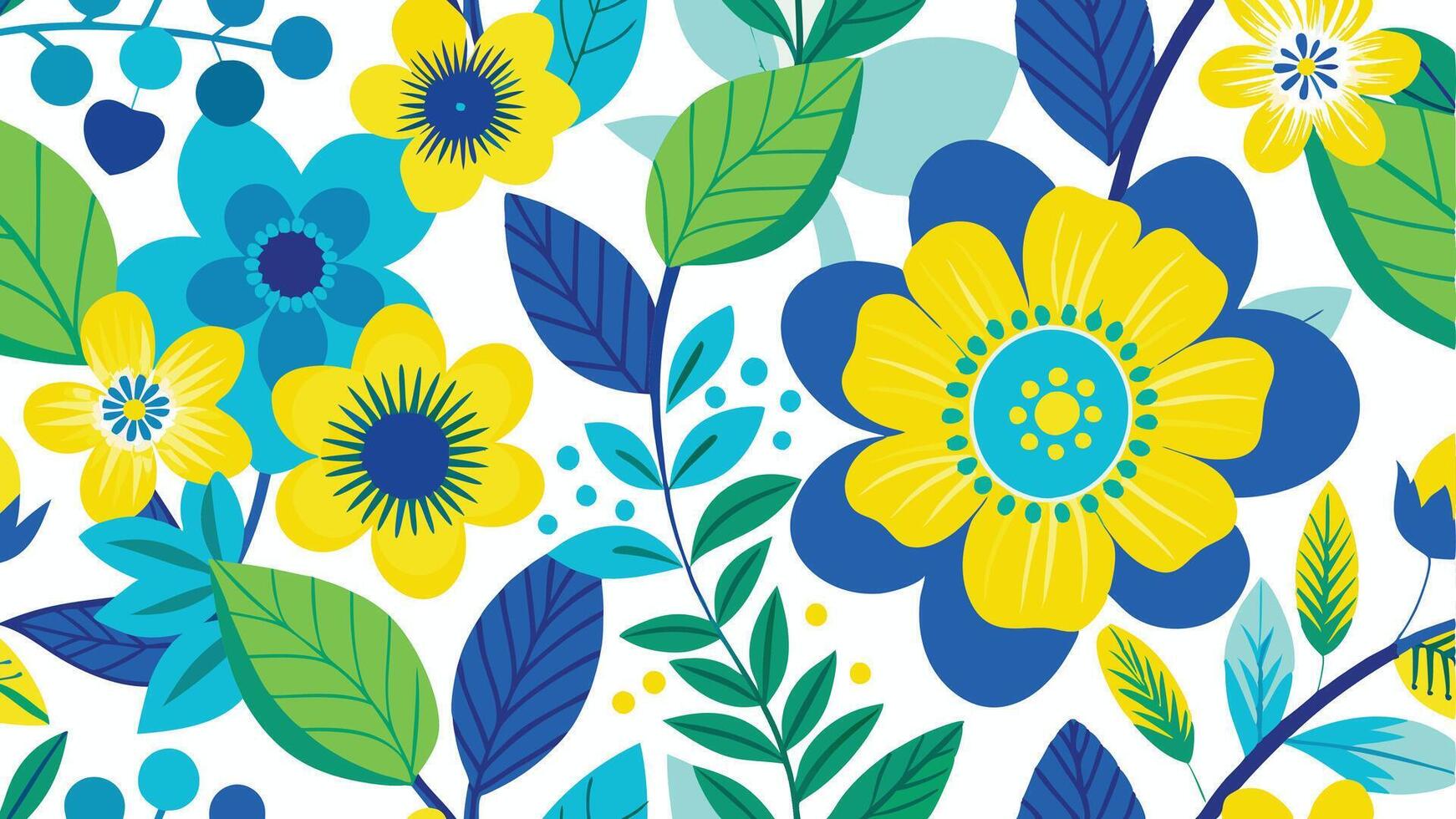 a colorful floral pattern with blue and yellow flowers vector