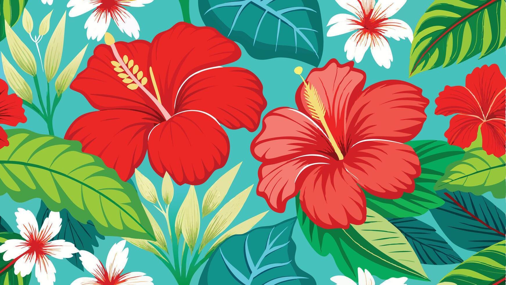 seamless pattern with tropical flowers and leaves vector