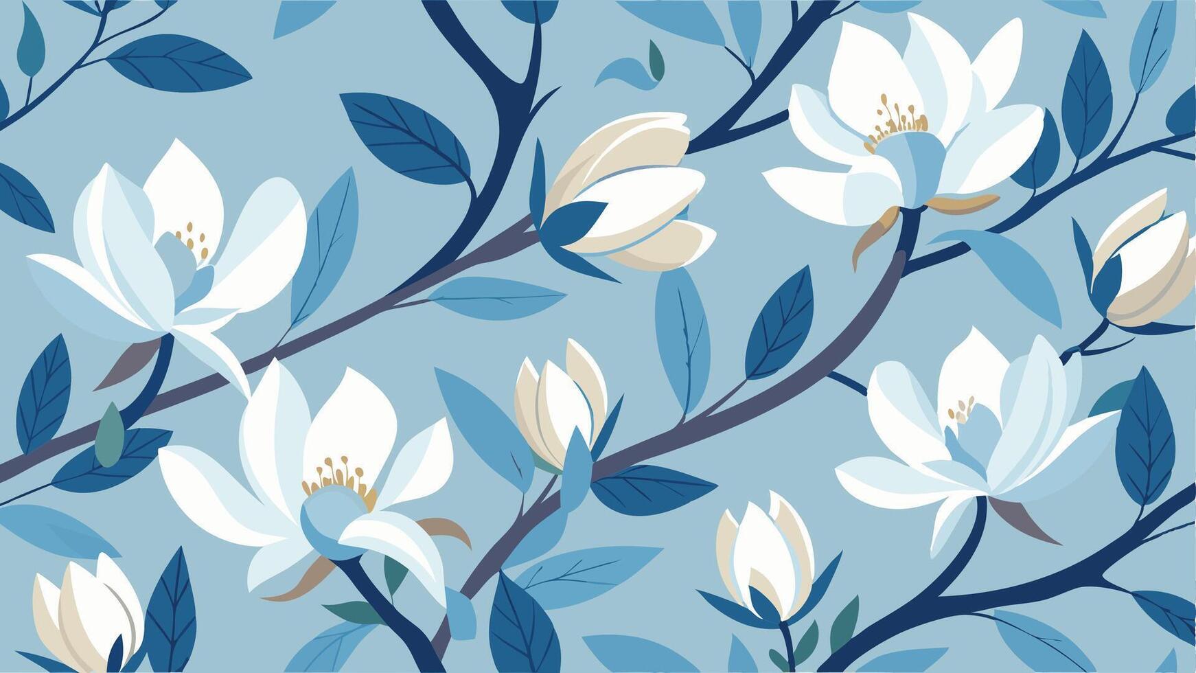 a blue and white floral pattern with flowers vector