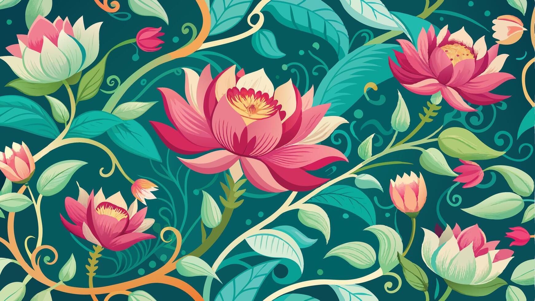 seamless pattern with lotus flowers and leaves vector