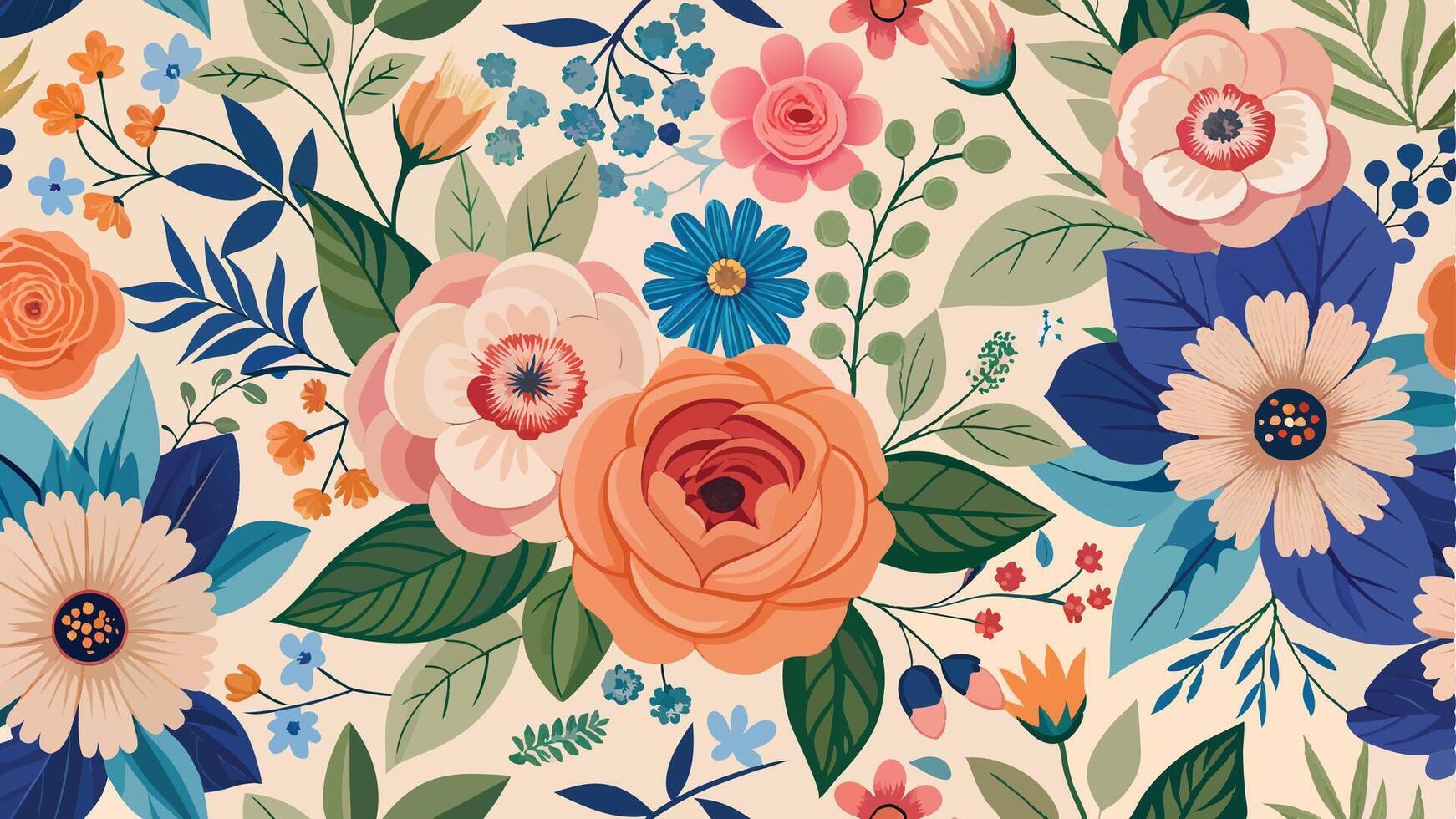 floral pattern with colorful flowers and leaves vector
