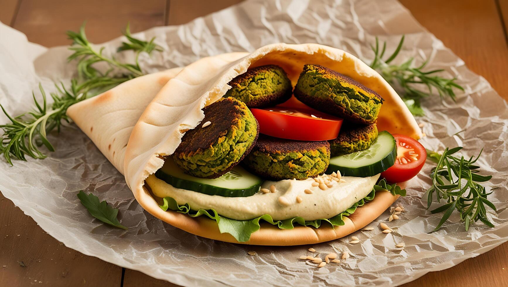 A pita with a salad and vegetables on it photo