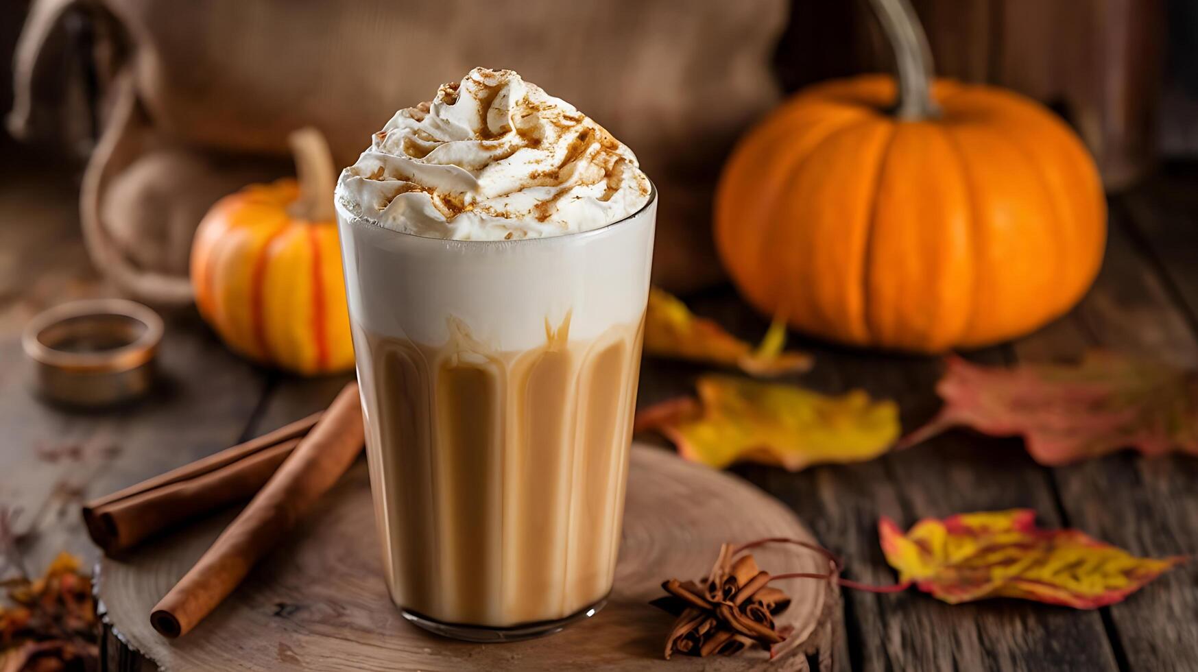 Pumpkin spice latte with whipped cream and cinnamon photo